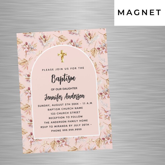 Baptismpampas blommor ro guld rosa lyxvara magnetisk inbjudningskort (Skapare uppladdad)