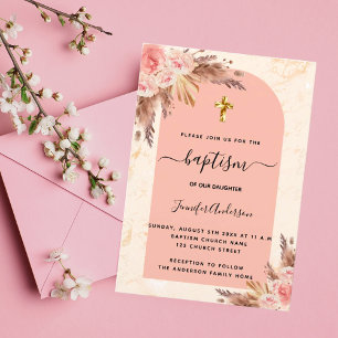Baptismpampas gräs ro guld marmor inbjudningar