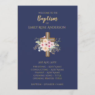 Baptismprogrammet - Blommigt Kor BLUE Guld Program