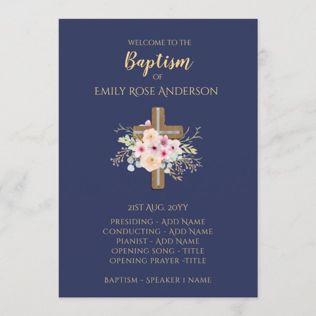 Baptismprogrammet - Blommigt Kor BLUE Guld Program (Framsida)