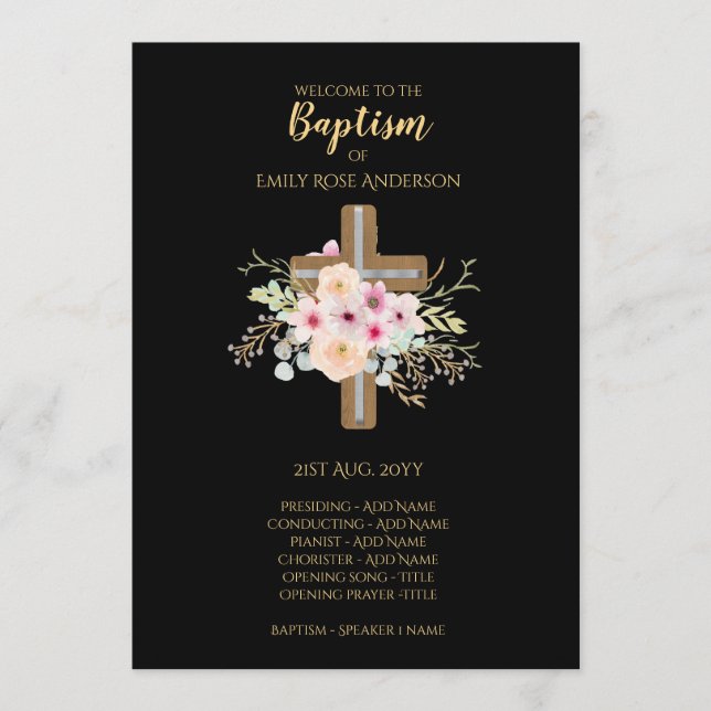 Baptismprogrammet - Blommigt Kor Svarta Guld Program (Framsida)
