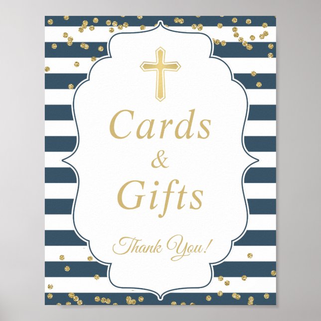 Baptismskort och gåvor - Underskrift av marinblå G Poster (Framsidan)