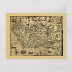 Baptista Boazio's Irlandiæ Ireland Karta circa 160 Vykort