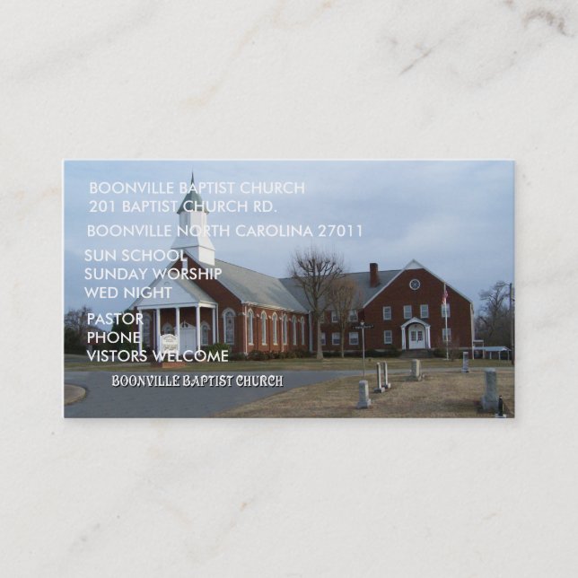BAPTISTKYRKA FÖR AFFÄR CARD-BOONVILLE VISITKORT (Framsida)