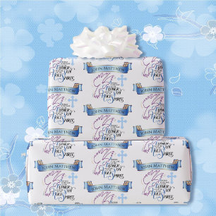 Baptizerad Heliga Spirit Boy's Blue White Kor Dove Presentpapper
