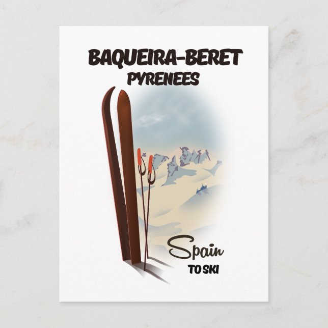 Baqueira-Beret Spanien skidposter. Vykort (Framsida)