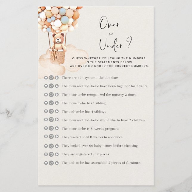 Bär babyvisningsspel över eller under (Framsida)