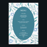 Bar Bat Mitzvah Judisk Bröllop Botanik Anpassad Meny<br><div class="desc">Perfekt anpassad meny för en bat mitzvah, bar mitzvah eller annan judisk fest! Handgjord akvarellkonst till dig på framsida och baksida! HELT ANPASSNINGSBAR! Klicka på ”Anpassa” ovan för att redigera texten. Klicka på "redigera med designverktyg" för att justera typsnitt, färger och placeringar och för att ta bort baksidans design om...</div>