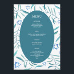 Bar Bat Mitzvah Judisk Bröllop Botanik Anpassad Meny<br><div class="desc">Perfekt anpassad meny för en bat mitzvah, bar mitzvah eller annan judisk fest! Handgjord akvarellkonst till dig på framsida och baksida! HELT ANPASSNINGSBAR! Klicka på ”Anpassa” ovan för att redigera texten. Klicka på "redigera med designverktyg" för att justera typsnitt, färger och placeringar och för att ta bort baksidans design om...</div>