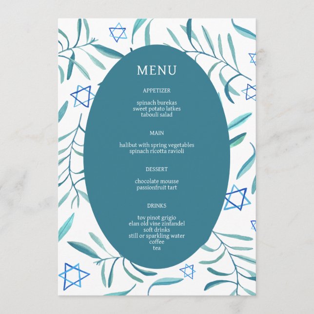 Bar Bat Mitzvah Judisk Bröllop Botanik Anpassad Meny (Framsida)
