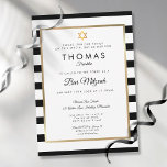 Bar, Bat Mitzvah Klassisk svart vit randig guld  Inbjudningar<br><div class="desc">Med en klassisk svart och vit randig bakgrund har denna eleganta Bar eller Bat Mitzvah-inbjudan en elegant falsk guld folie kant som inramar dina detaljer satta i chic typografi. Designad av Thisisnotme©</div>