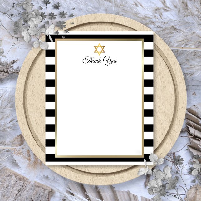 Bar Bat Mitzvah Svart Vit Rand Tack Kort (Bar Bat Mitzvah Black White Stripe Thank You Note
)