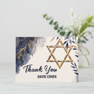 Bar/Bat Mitzvah Vattenfärg Blå Judisk Tack Kort