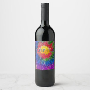 Bar Bat Mitzvah Vinflasketikett Tie Dyed-bläck Vinflaska Etikett