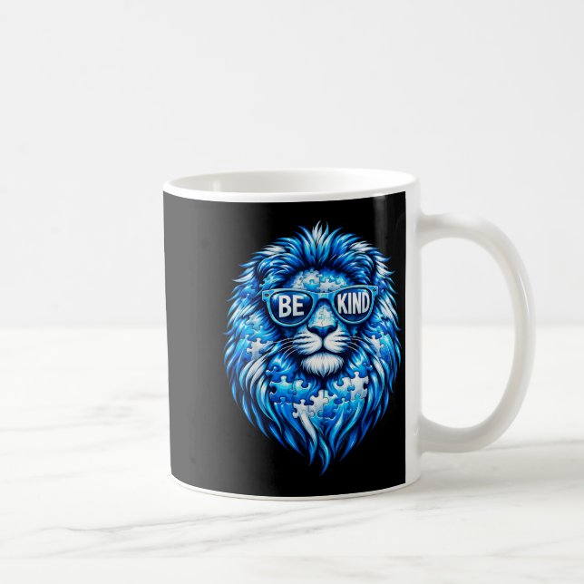 Bär Blå Autism Medvetenhet Pussel Lejon Vänlig Man Kaffemugg (Höger)
