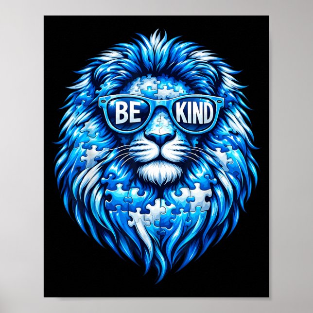 Bär Blå Autism Medvetenhet Pussel Lejon Vänlig Man Poster (Framsidan)