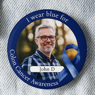 Bär Blått för Medvetenhet om Kolorektalcancer Foto Knapp