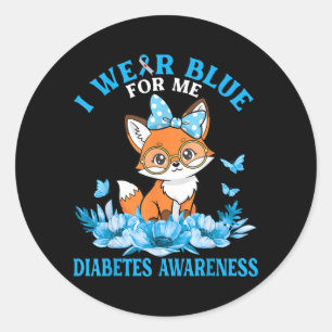 Bär Blått För Söt Räv Med Blommor Diabetes Runt Klistermärke