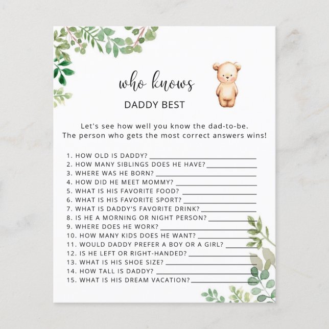 Bär blommigt som känner DADDY bäst (Framsida)