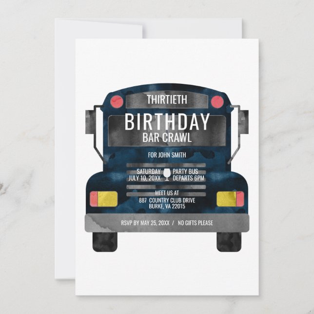 Bar Crawl Party Buss Inbjudningar (Framsida)