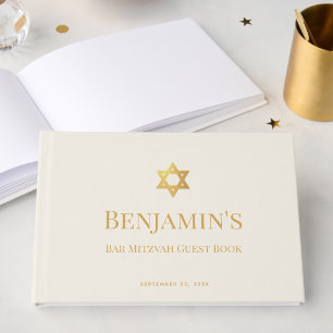 Bar eller Bat Mitzvah Elfenben Falskt Guld Davidst Gästböcker