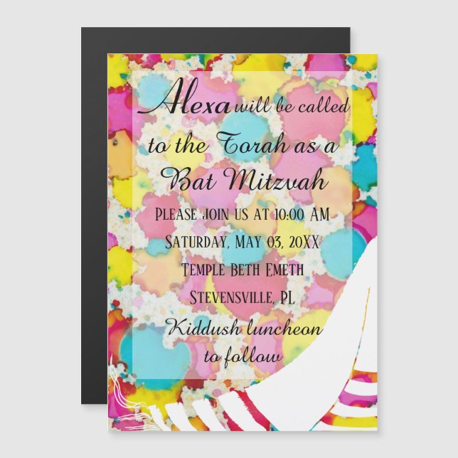Bar eller Bat Mitzvah Magnetisk Partajinvitation 2 Inbjudningskort (Fram/baksida)