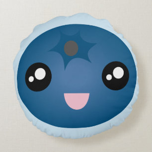 Bär Emoji för Kawaii gulligt lyckligt ansikteblått Rund Kudde