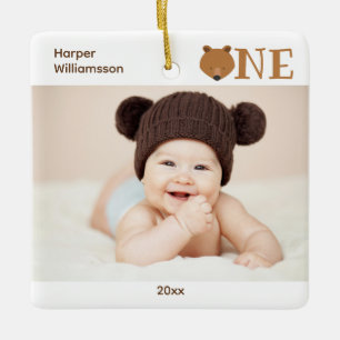 Bär ett första födelsedag Keepsaké Baby Photo Julgransprydnad Keramik