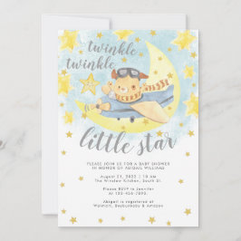 Bär flygplanet Guld Twinkle Little Star Baby Showe Inbjudningar