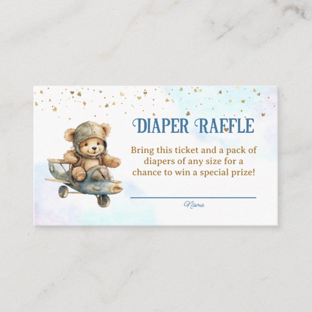 Bär flygplanets babyskor Diaper Raffle Biljett Tilläggskort (Framsida)