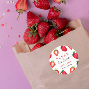 Bär Förälskad Strawberry Bröllopsdusch Runt Klistermärke
