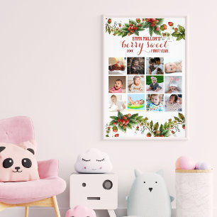 Bär Första födelsedag 12 månader Baby fotokollage Fototryck