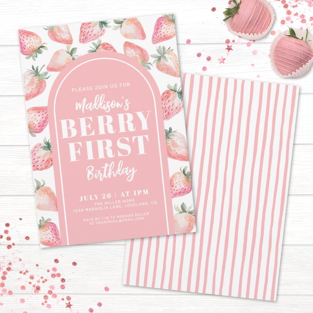 Bär Första Födelsedag 1:a Födelsedagsfest Inbjudningar (Berry First Birthday 1st Birthday Party Invitation)