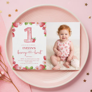 Bär första födelsedag Vattenfärg Frukt Baby Foto Inbjudningar