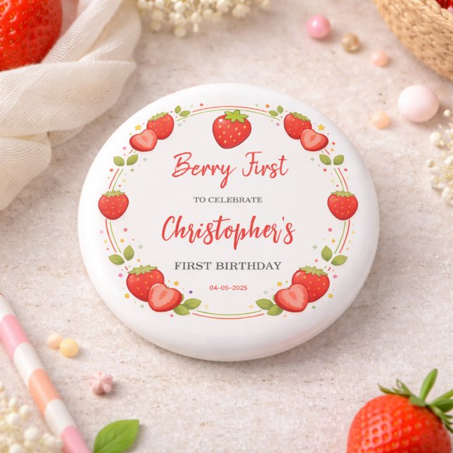 Bär Första Födelsedagen | Jordgubb 1:a Födelsedage Knapp (Berry First Birthday | Strawberry 1st Birthday Button
)