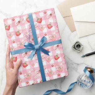 Bär första födelsedagen rosa gingham jordgubbe pre presentpapper