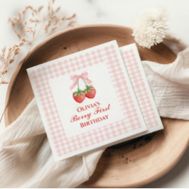 Bär första jordgubbs födelsedag Rosa Bow Gingham Pappersservett