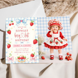Bär Första Söt 1-årsdag Jordgubbe Inbjudningar