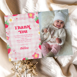 Bär Första söta 1-årsdag Jordgubb Foto Tack Kort