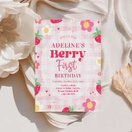 Bär Första söta 1-årsdag Jordgubbe Inbjudningar