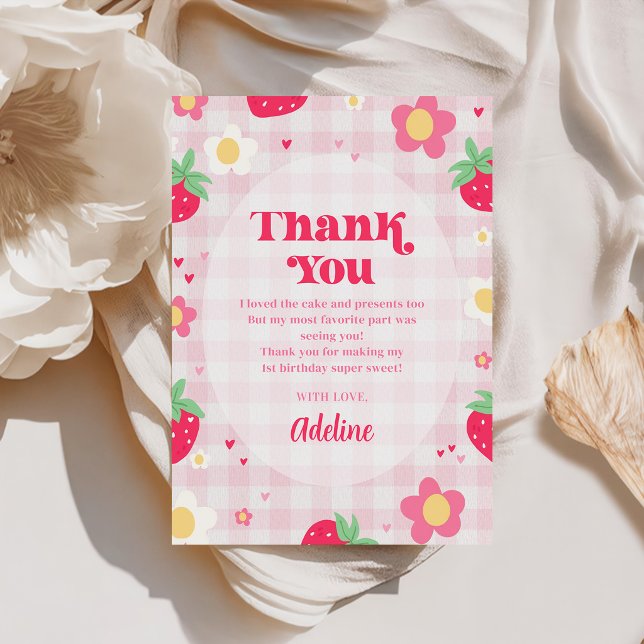 Bär Första söta 1-årsdag Jordgubbe Tack Kort (Skapare uppladdad)