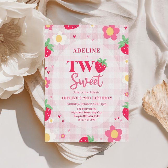 Bär Första söta 2-års födelsedag Jordgubbe Inbjudningar (Skapare uppladdad)