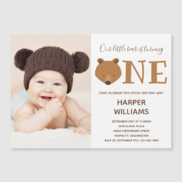Bär fotodjur första födelsedag magnetisk inbjudningskort