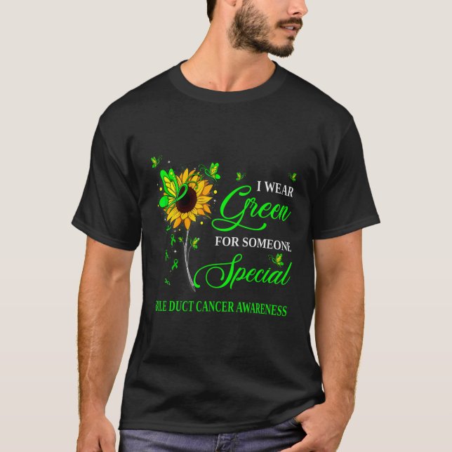 Bär Grönt För Gallgångscancer Medvetenhet Sunflowe T Shirt (Framsida)