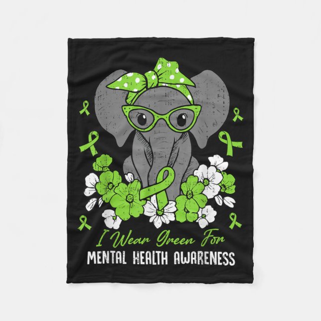 Bär Grönt För Psykisk Hälsa Medvetenhet Elefant Fleecefilt (Framsidan)