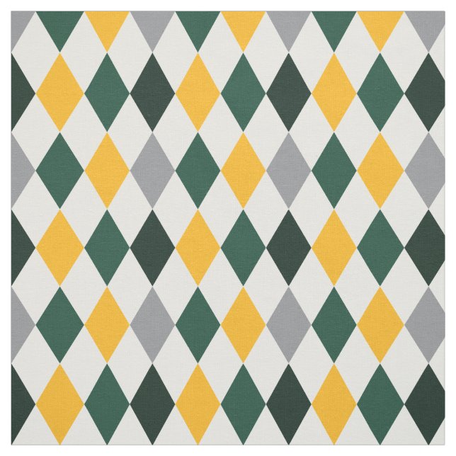 Bär Grönt och Gult Argyle Mönster Fabric Tyg (Provkarta)