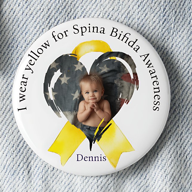Bär gul för Spina Bifida Hjärtknapp Knapp (Skapare uppladdad)