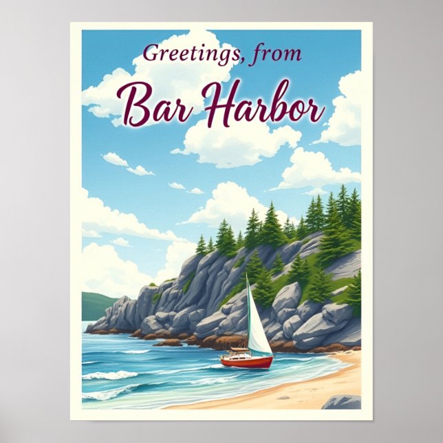 Bar Harbor, Maine – Acadias kustlinjer Vintage Poster (Framsidan)
