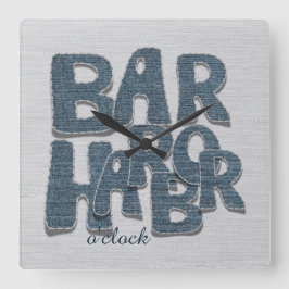 Bar Harbor Maine Denim Letter Wall Clock Fyrkantig Klocka