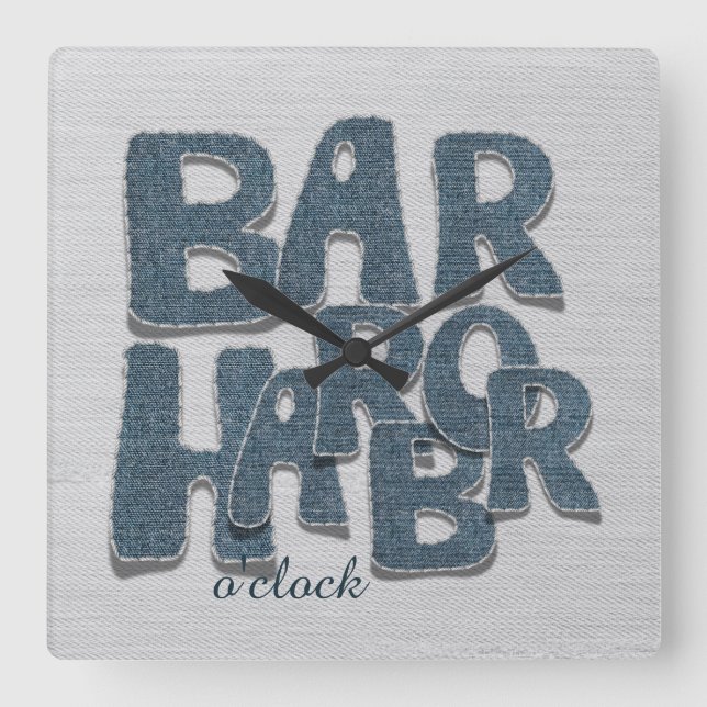Bar Harbor Maine Denim Letter Wall Clock Fyrkantig Klocka (Framsida)